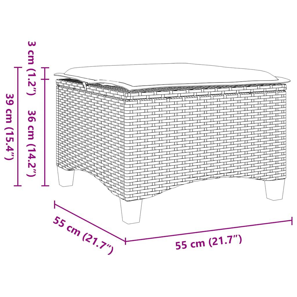 vidaXL Garden Stools with Cushions 2 pcs Grey 55x55x36 cm Poly Rattan