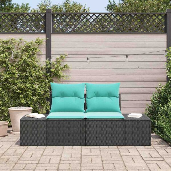 vidaXL Garden Sofa with Cushion Black 184 x 62 x 85cm Poly Rattan