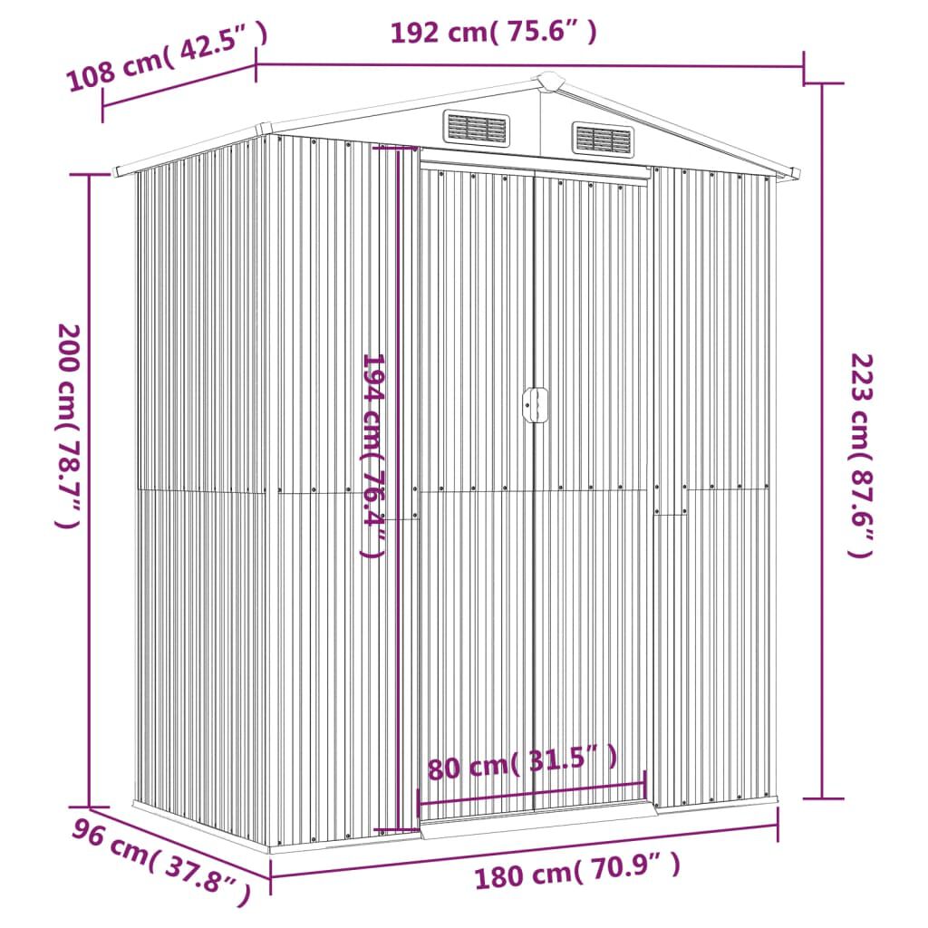 vidaXL Garden Shed Dark Brown 192x108x223 cm Galvanised Steel