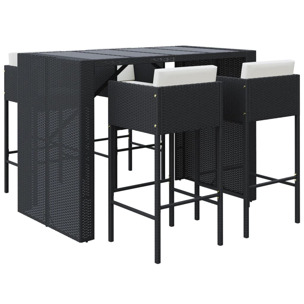 vidaXL 5 Piece Garden Bar Set with Cushions Black Poly Rattan