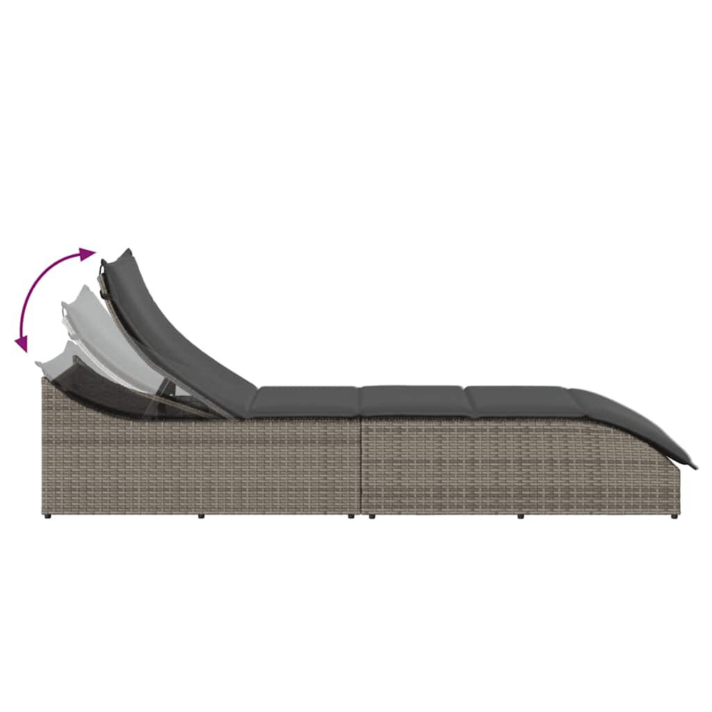 vidaXL Folding Sun Lounger with Cushion and Storage Grey Poly Rattan