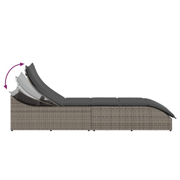 vidaXL Folding Sun Lounger with Cushion and Storage Grey Poly Rattan