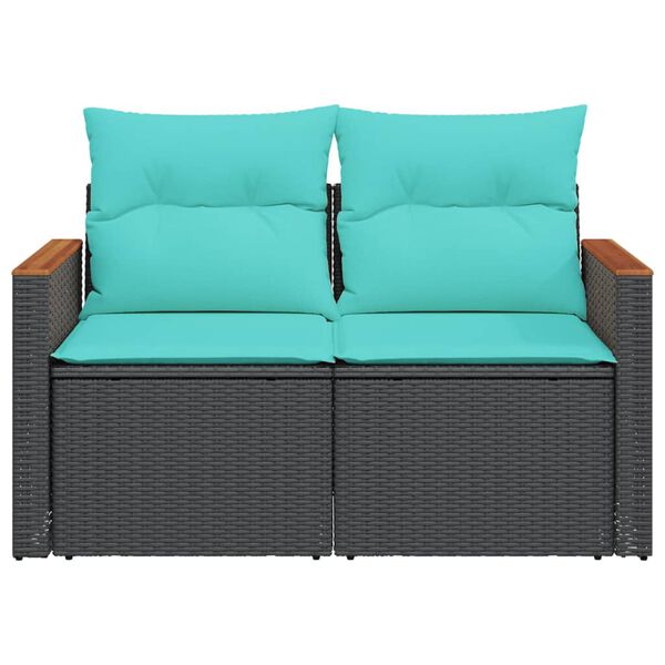 vidaXL Garden Sofa with Cushions 2-Seater Black Poly Rattan