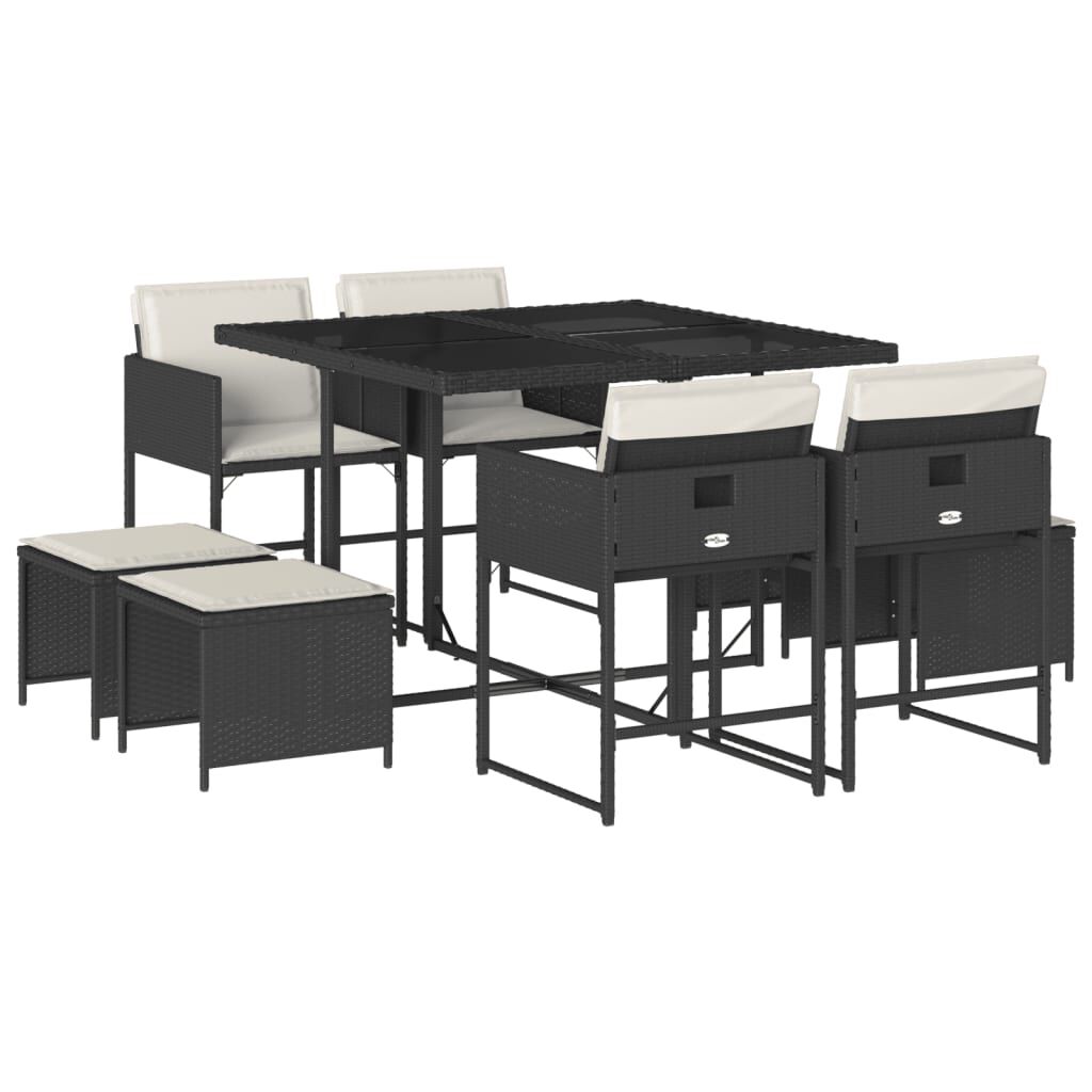 vidaXL 11 Piece Garden Dining Set with Cushions Grey Poly Rattan