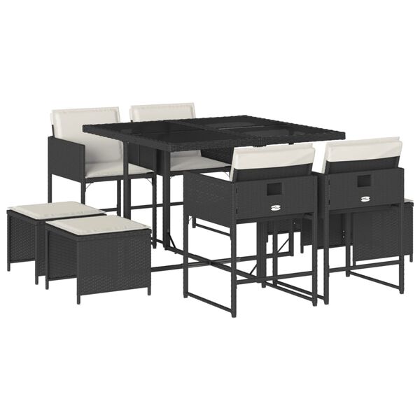 vidaXL 11 Piece Garden Dining Set with Cushions Grey Poly Rattan