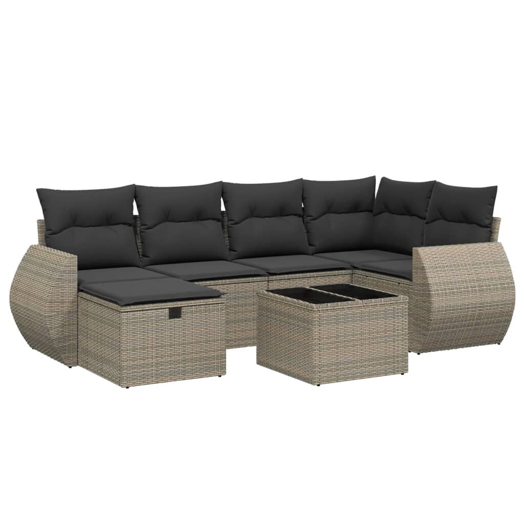 vidaXL 6 Piece Garden Sofa Set with Cushions Grey Poly Rattan