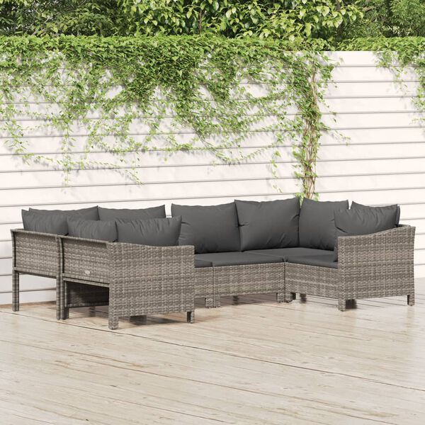 vidaXL 6 Piece Garden Lounge Set with Cushions Grey Poly Rattan