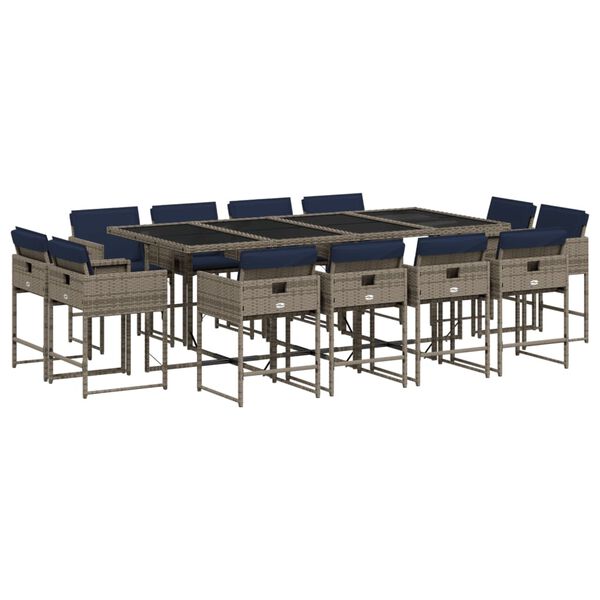 vidaXL 13 Piece Garden Dining Set with Cushions Grey Poly Rattan