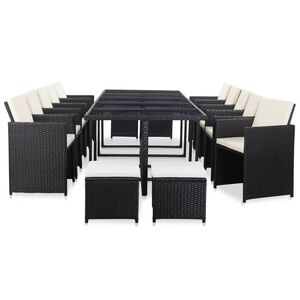 vidaXL 15 Piece Outdoor Dining Set with Cushions Poly Rattan Black