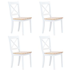 vidaXL Dining Chairs 4 pcs White and Light Wood Solid Rubber Wood