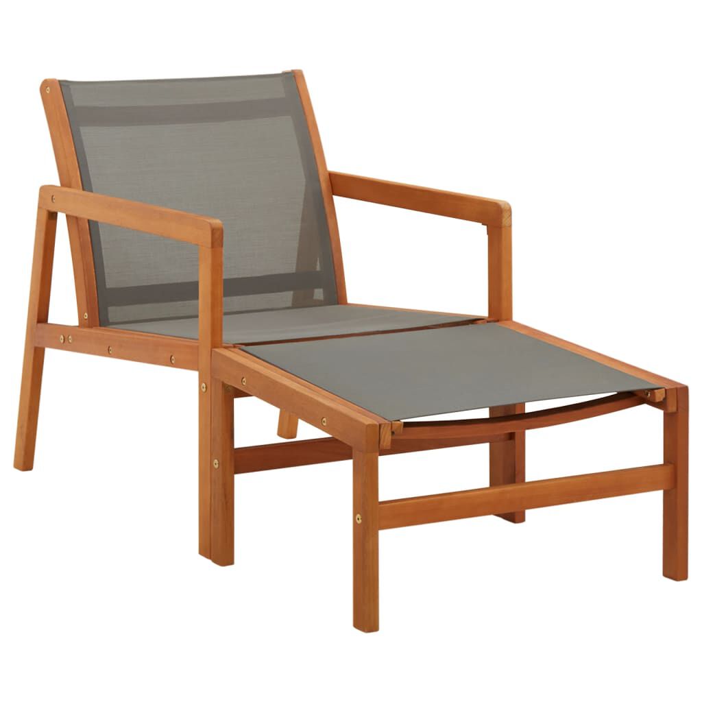 vidaXL Garden Chair with Footrest Grey Solid Eucalyptus Wood and Textilene