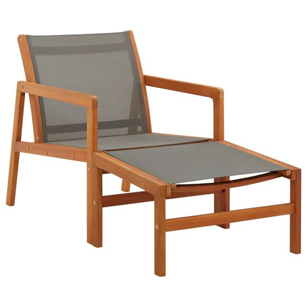 vidaXL Garden Chair with Footrest Grey Solid Eucalyptus Wood and Textilene
