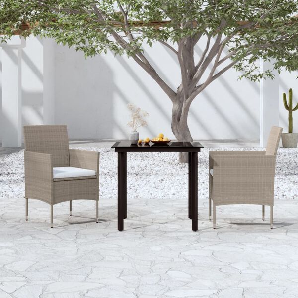 vidaXL 3 Piece Garden Dining Set with Cushions Beige and Black