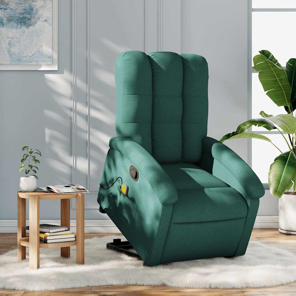 vidaXL Stand up Massage Recliner Chair Dark Green Fabric