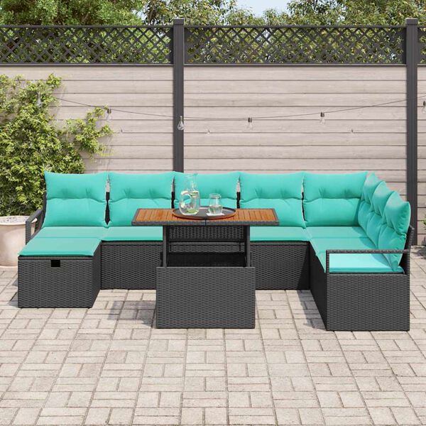 vidaXL Garden Sofa Set with Cushion 9 pcs Black Poly Rattan