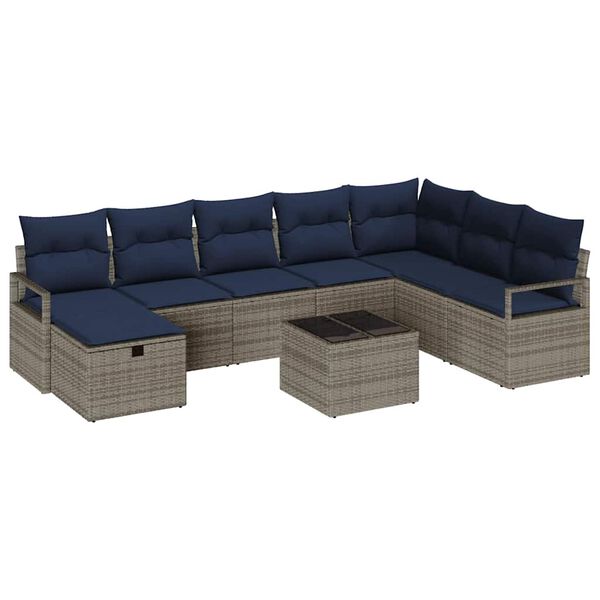 vidaXL Sofa Set with Cushion with Storage Grey Poly Rattan