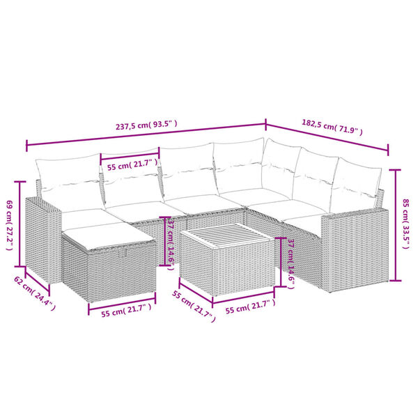 vidaXL 8 Piece Garden Sofa Set with Cushions Grey Poly Rattan