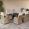 vidaXL 7 Piece Garden Dining Set with Cushions Beige Poly Rattan