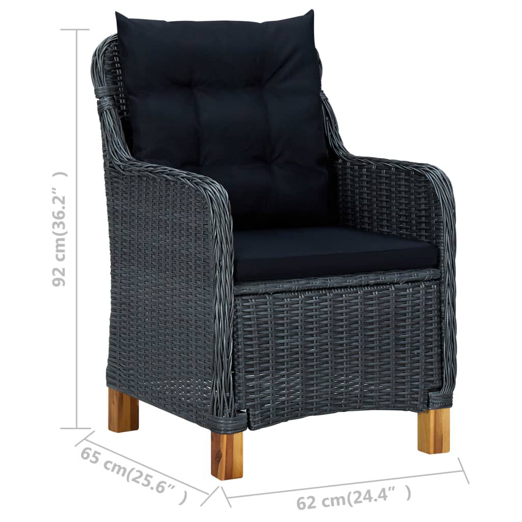 vidaXL 3 Piece Garden Lounge Set with Cushions Poly Rattan Dark Grey