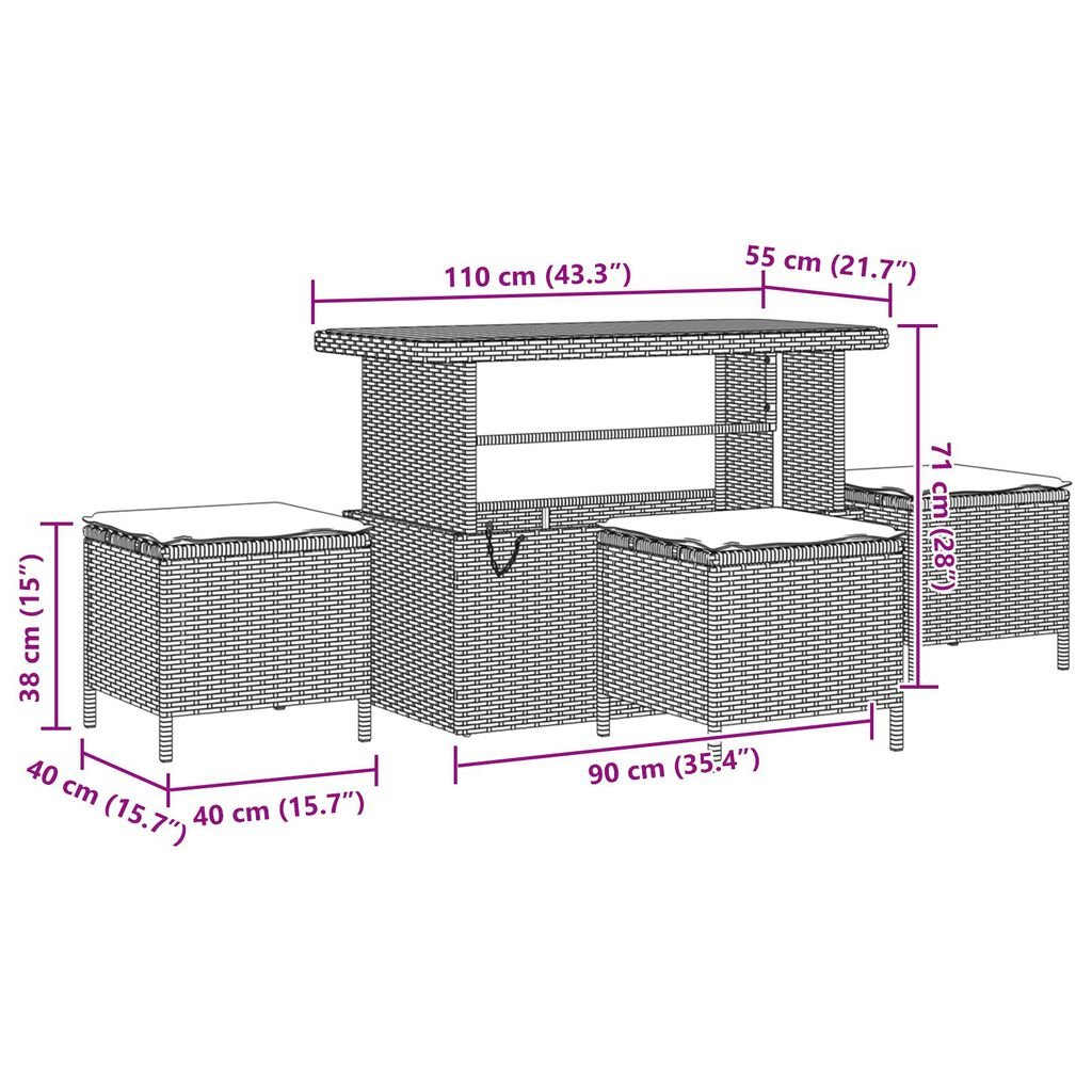 vidaXL 4 Piece Garden Dining Set with Cushions Black Poly Rattan Acacia