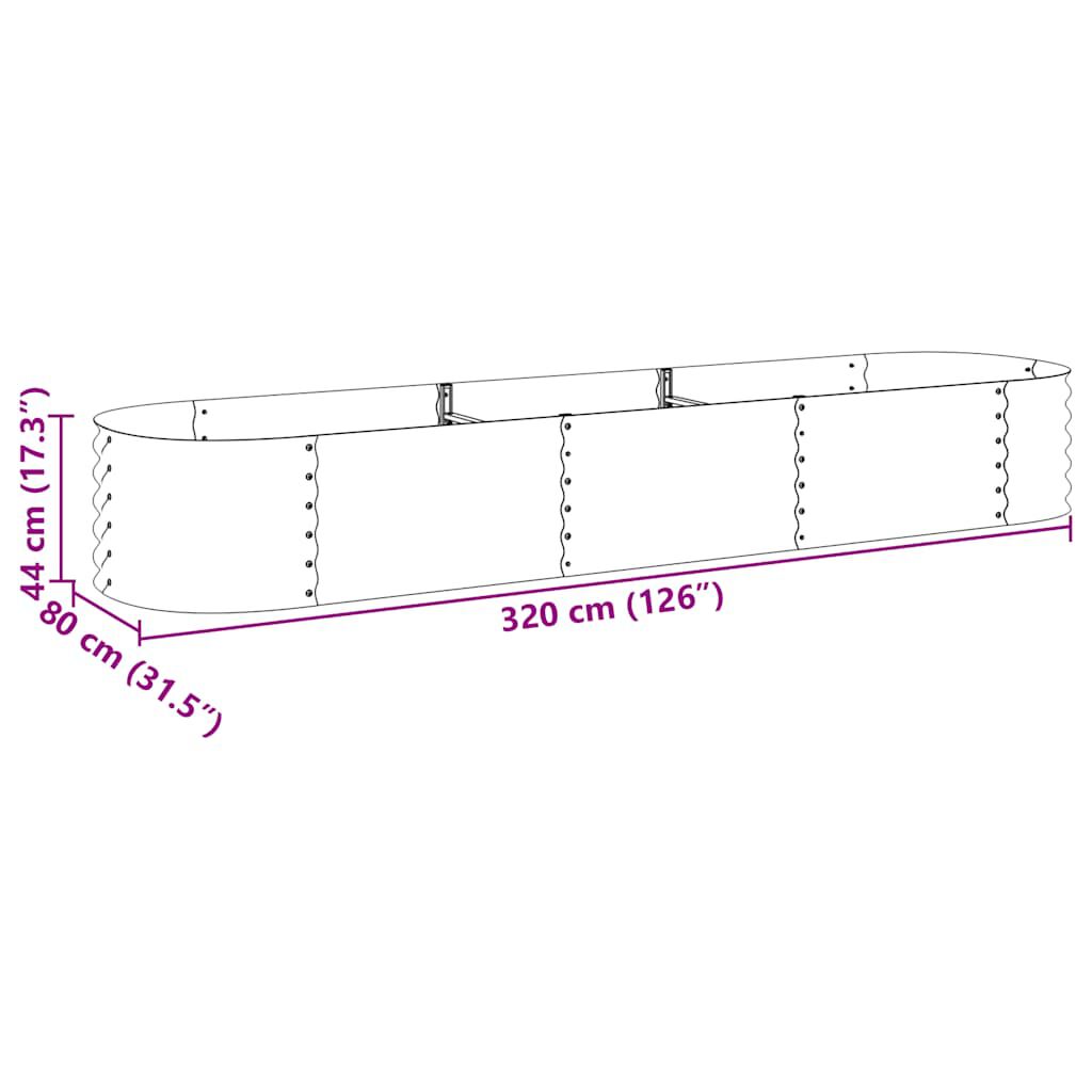 vidaXL Garden Raised Bed 320x80x44 cm Galvanised Steel Silver