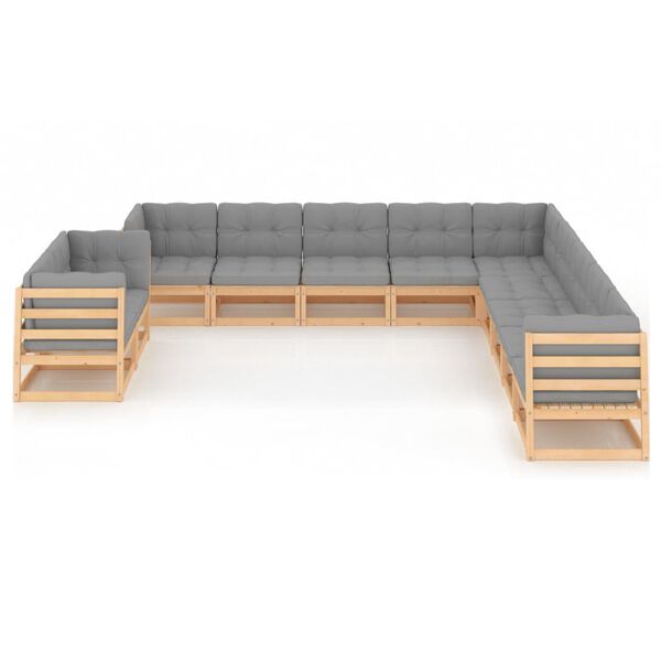 vidaXL 11 Piece Garden Lounge Set with Cushions Solid Pinewood