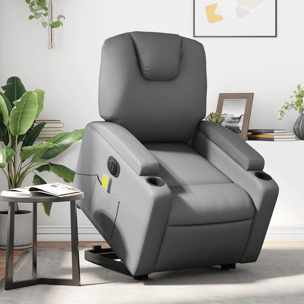 vidaXL Electric Stand up Massage Recliner Chair Grey Faux Leather
