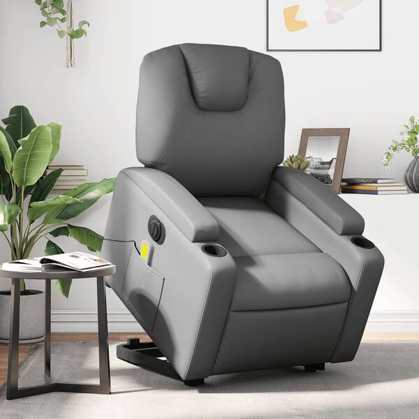 vidaXL Electric Stand up Massage Recliner Chair Grey Faux Leather
