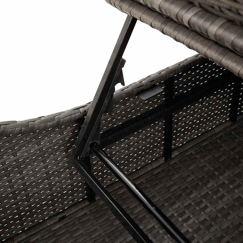 vidaXL Folding Sun Lounger with Cushion and Storage Grey Poly Rattan