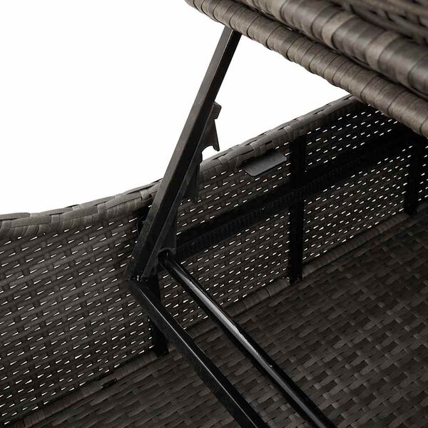 vidaXL Folding Sun Lounger with Cushion and Storage Grey Poly Rattan