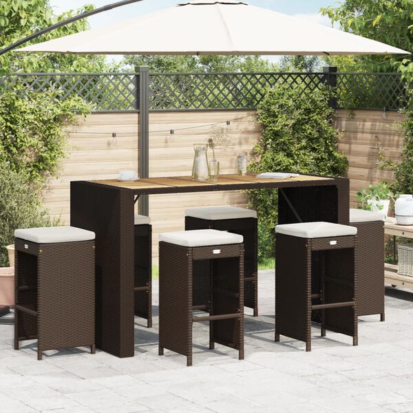 vidaXL Garden Bar Stools with Cushions 6 pcs Brown Poly Rattan