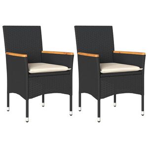 vidaXL Garden Chairs with Cushions 2 pcs Black Poly Rattan