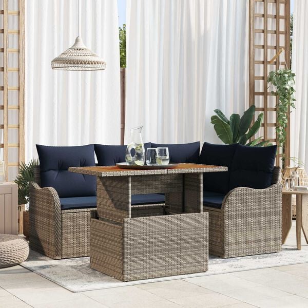 vidaXL 5 Piece Garden Sofa Set with Cushions Grey Poly Rattan Acacia