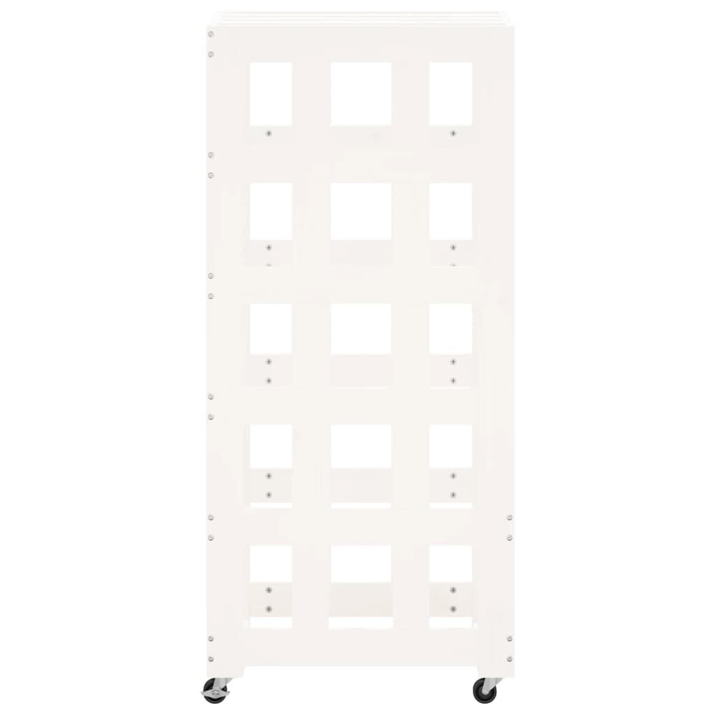 vidaXL Log Holder with Wheels White 40x49x110 cm Solid Wood Pine