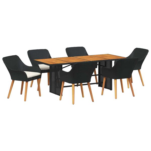 vidaXL Garden Dining Set 7 pcs Black and brown Poly Rattan