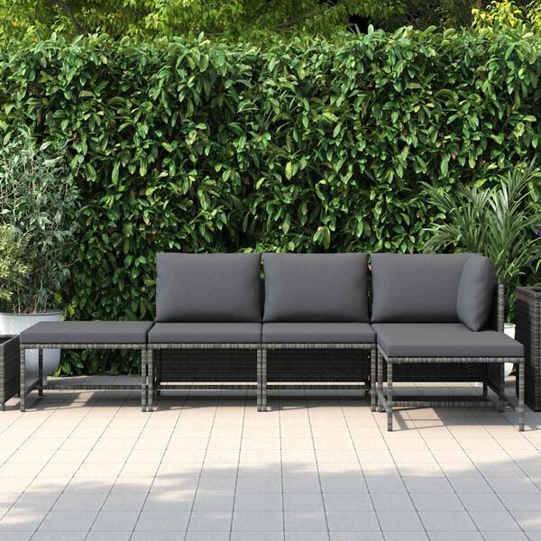 vidaXL 5 Piece Garden Sofa Set with Cushions Grey Poly Rattan