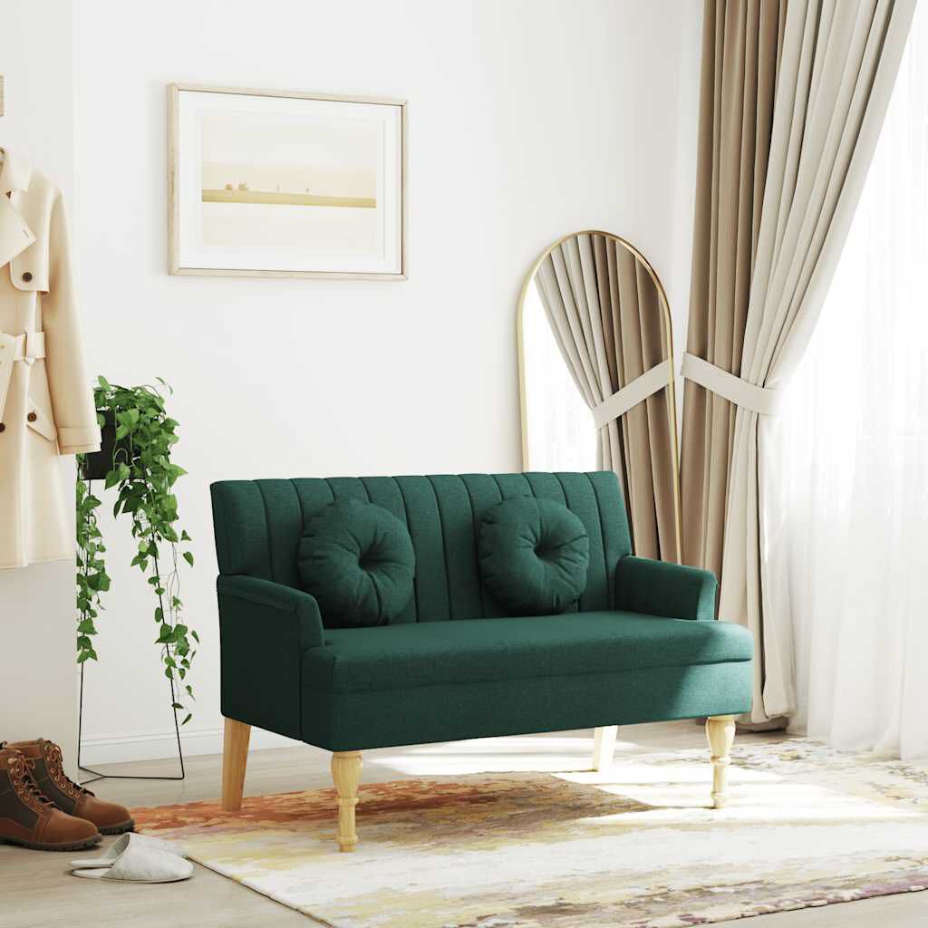 vidaXL Bench with Cushions Dark Green 113x64.5x75.5 cm Fabric