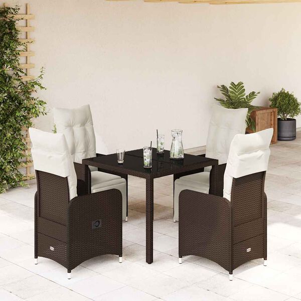 vidaXL 5 Piece Garden Bistro Set with Cushions Brown Poly Rattan