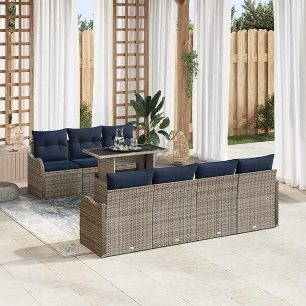 vidaXL Garden Sofa Set with Cushion 8 pcs Grey Poly rattan