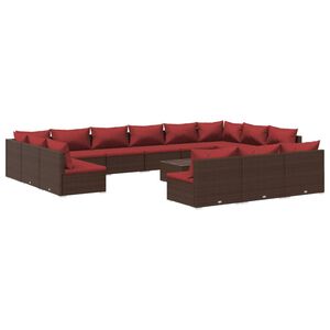 vidaXL 14 Piece Garden Lounge Set with Cushions Brown Poly Rattan