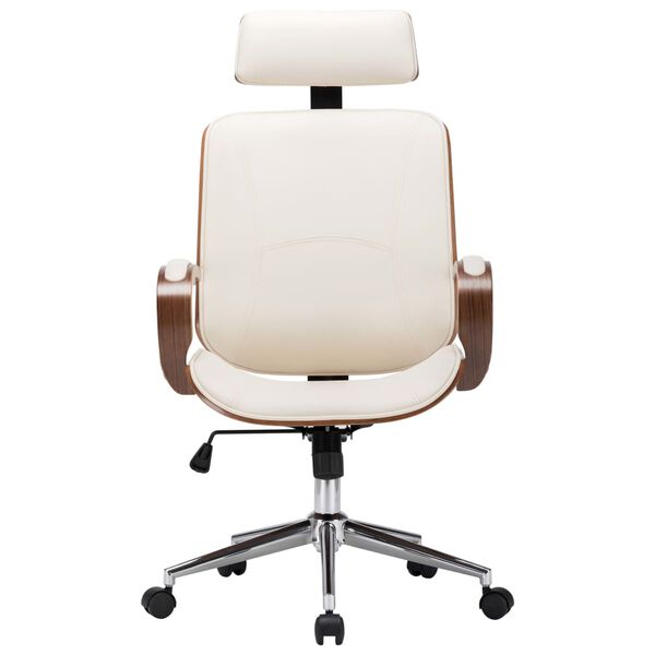 vidaXL Swivel Office Chair with Headrest Cream Faux Leather and Bentwood