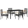 vidaXL Garden Dining Set with Cushion 5 pcs Black Rattan