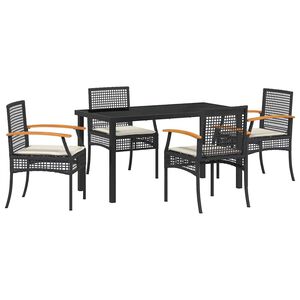 vidaXL Garden Dining Set with Cushion 5 pcs Black Rattan