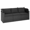 vidaXL 3-Seater Garden Sofa with Roof and Footstool Black Poly Rattan