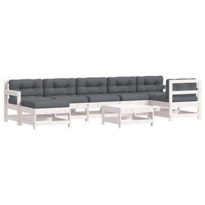 vidaXL 8 Piece Garden Lounge Set with Cushions White Solid Wood