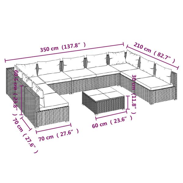 vidaXL 10 Piece Garden Lounge Set with Cushions Poly Rattan Brown