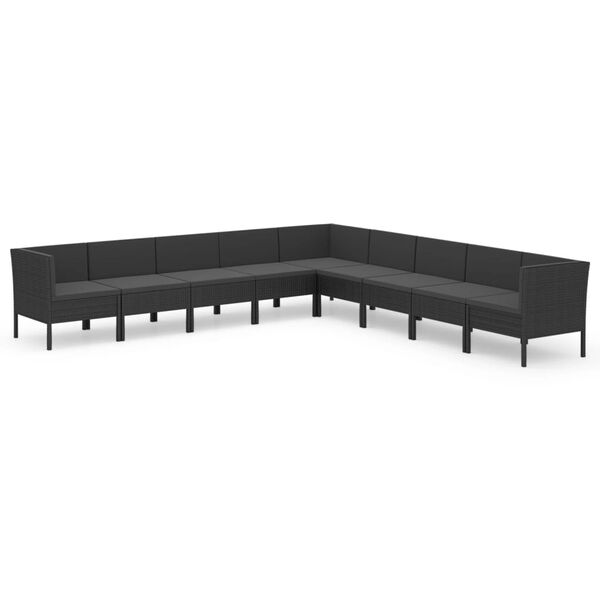 vidaXL 9 Piece Garden Lounge Set with Cushions Poly Rattan Black