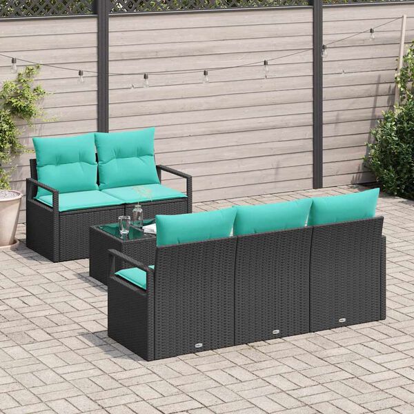 vidaXL Garden Sofa Set with Cushion Manual 6 pcs Black and Turquoise