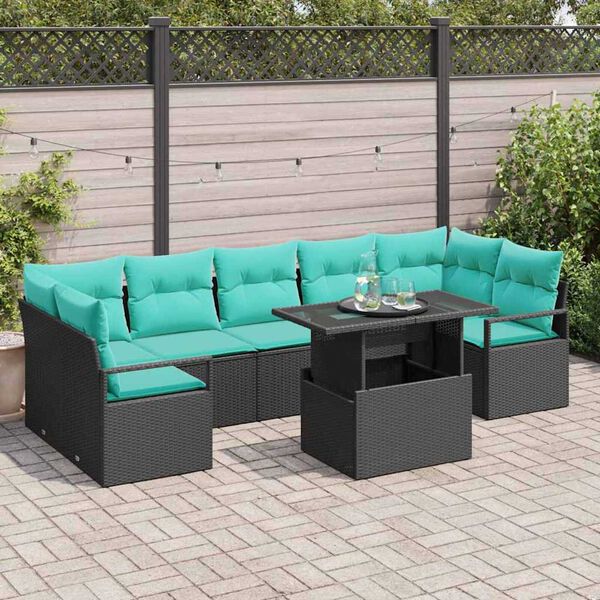 vidaXL Garden Sofa Set with Storage 8 pcs Black Poly rattan