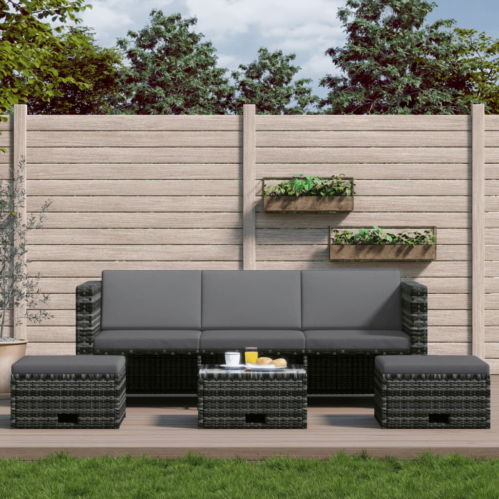 vidaXL 4 Piece Garden Lounge Set with Cushions Poly Rattan Grey